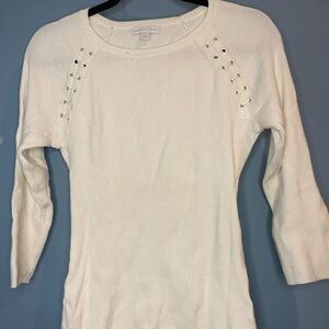 New York & Company Ribbed Sweater with Laced Detailing in Cream size small